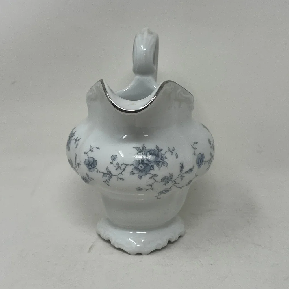 Johann Haviland Blue Garland Creamer Pitcher Bavaria Germany Silver Trim 5in